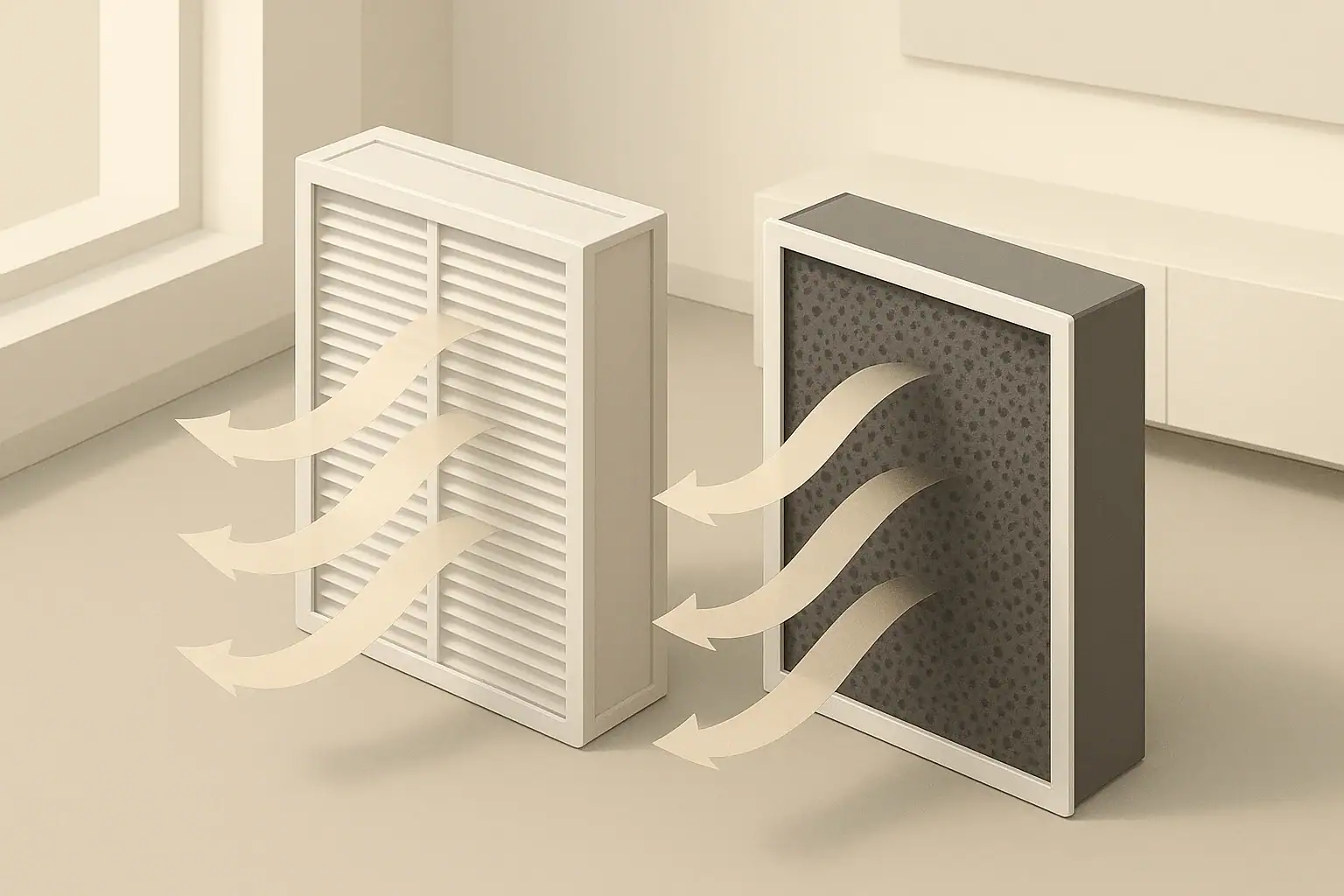 Isometric comparison of HEPA and carbon air filters