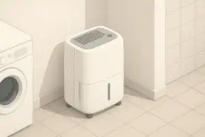 Isometric illustration of a home dehumidifier in a cold room