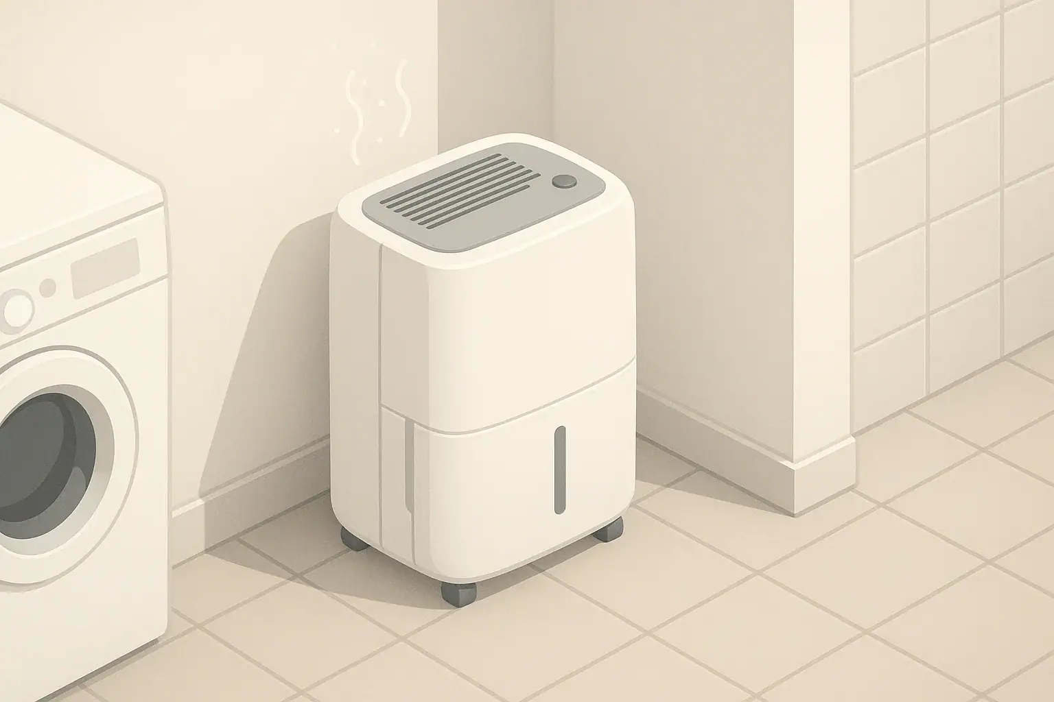 Isometric illustration of a home dehumidifier in a cold room
