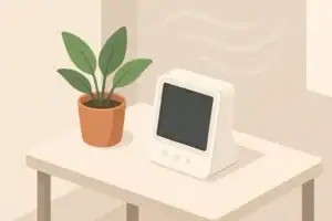 Isometric illustration of a home air quality monitor on a desk