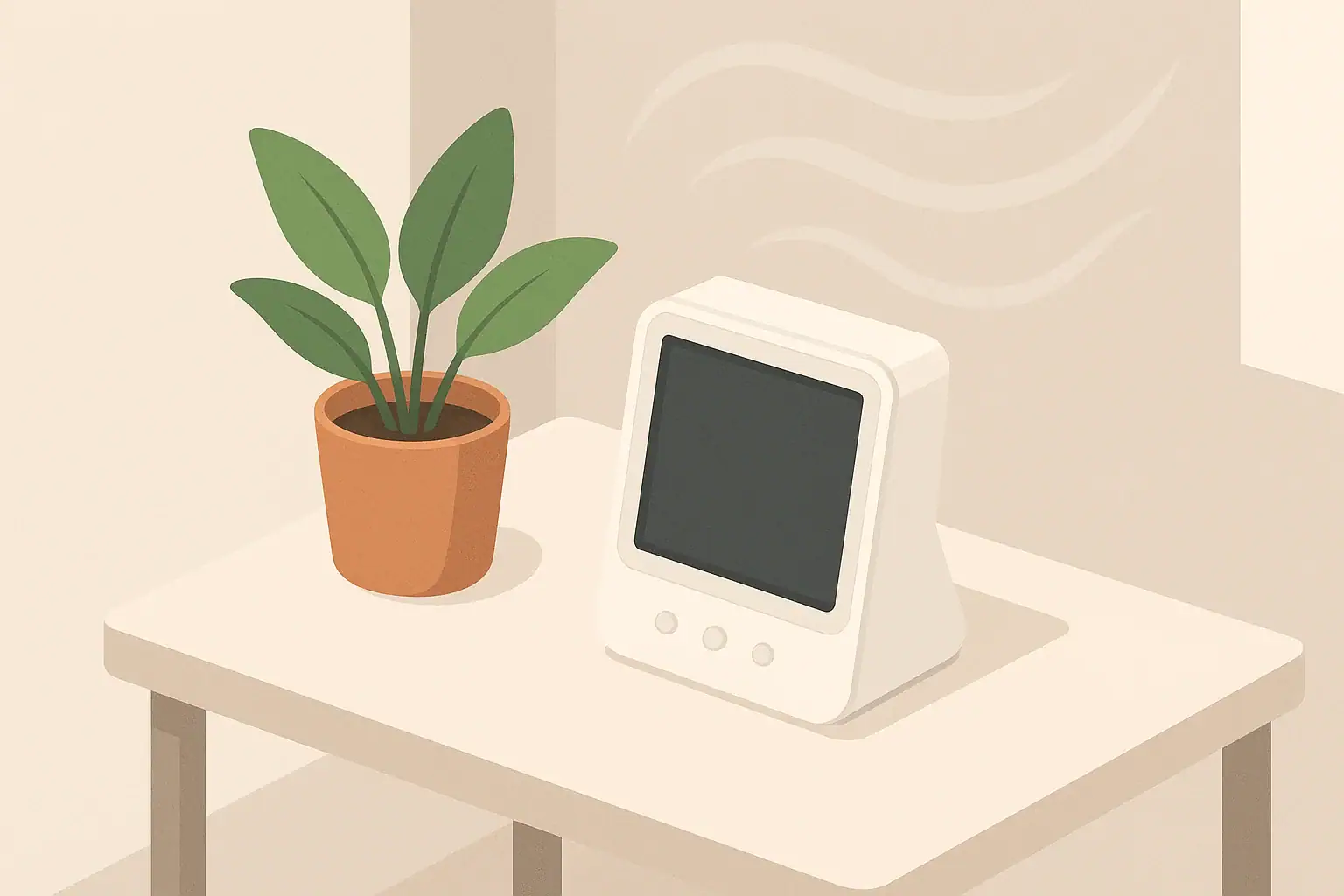 Isometric illustration of a home air quality monitor on a desk
