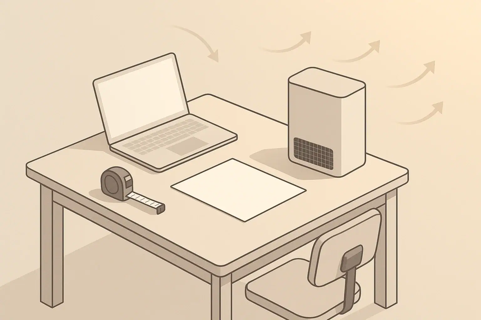 Isometric illustration of room size planning with air purifier