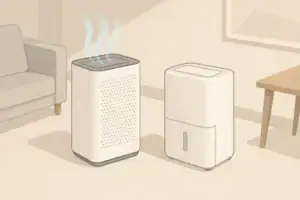 isometric illustration of an air purifier and dehumidifier indoors