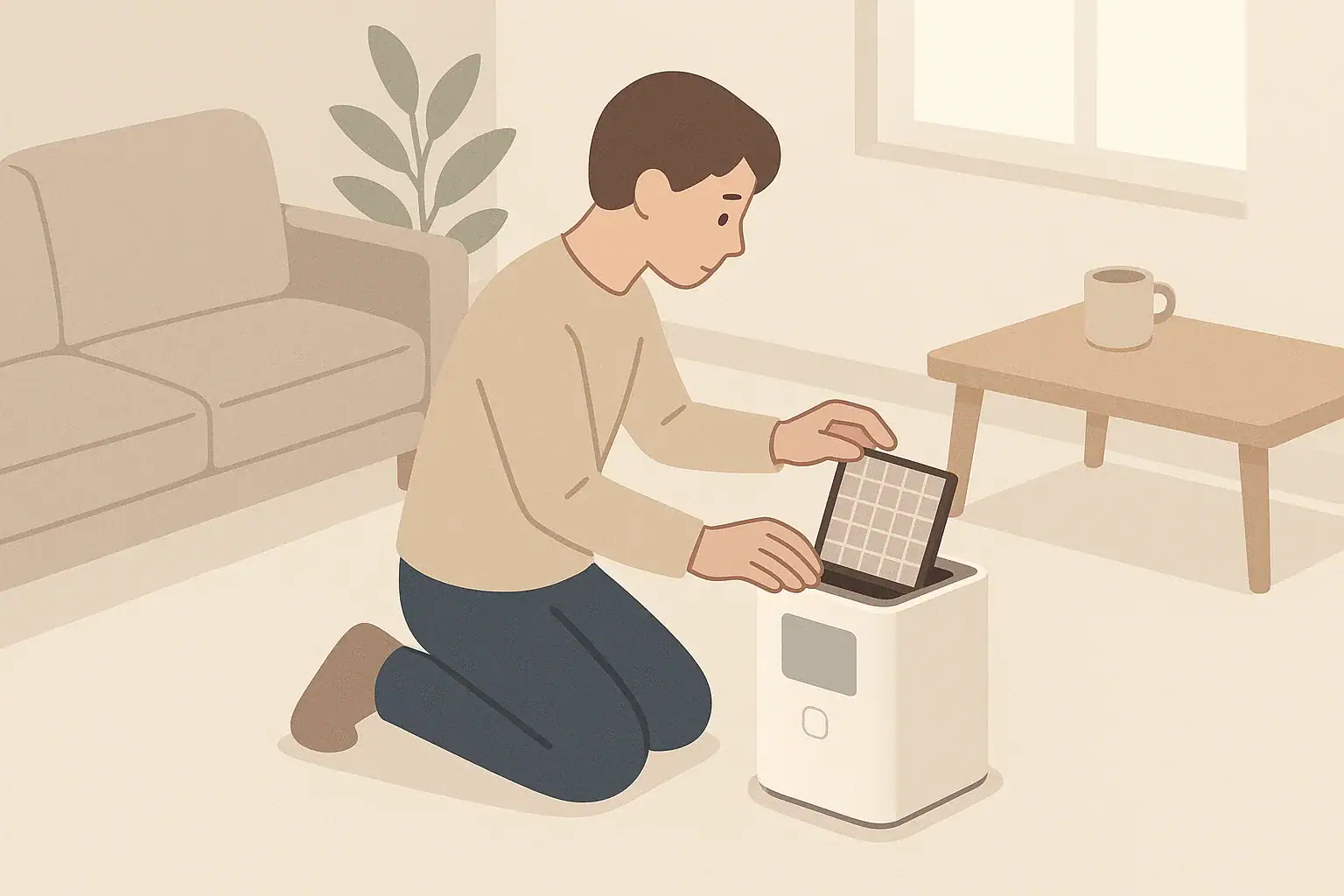 Person cleaning a home air quality monitor sensor cover