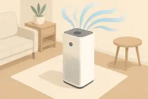 Isometric illustration of a modern air purifier in a tidy room