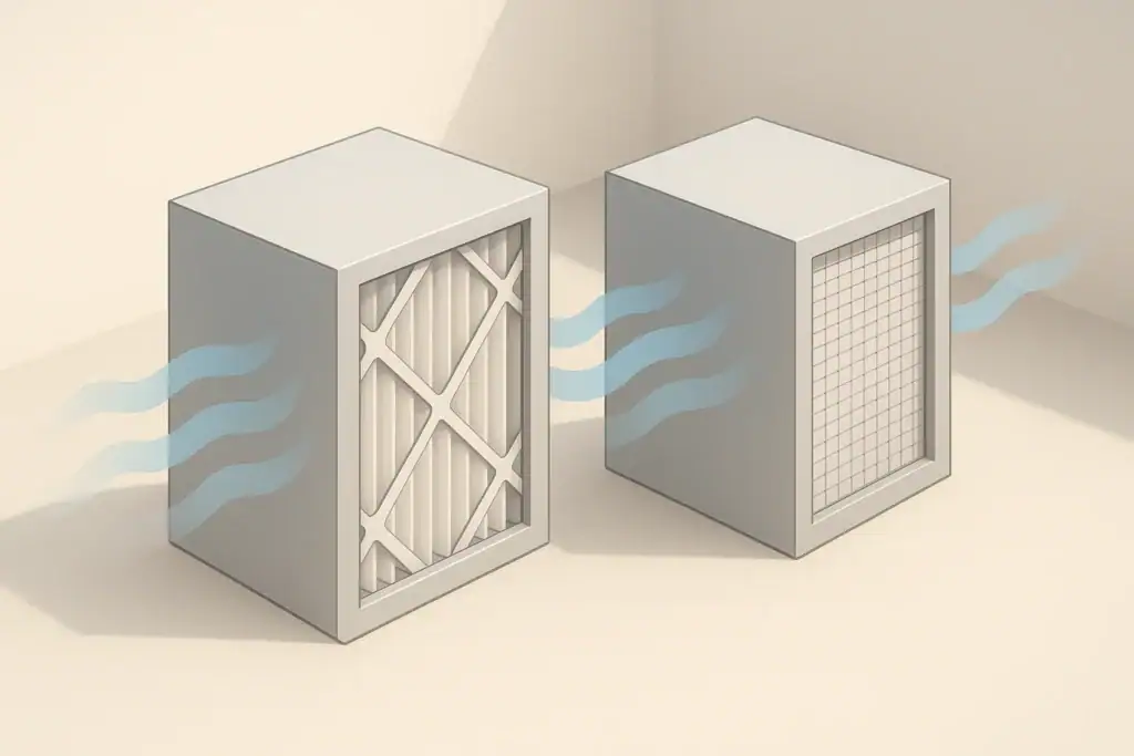Isometric illustration comparing two generic air filters