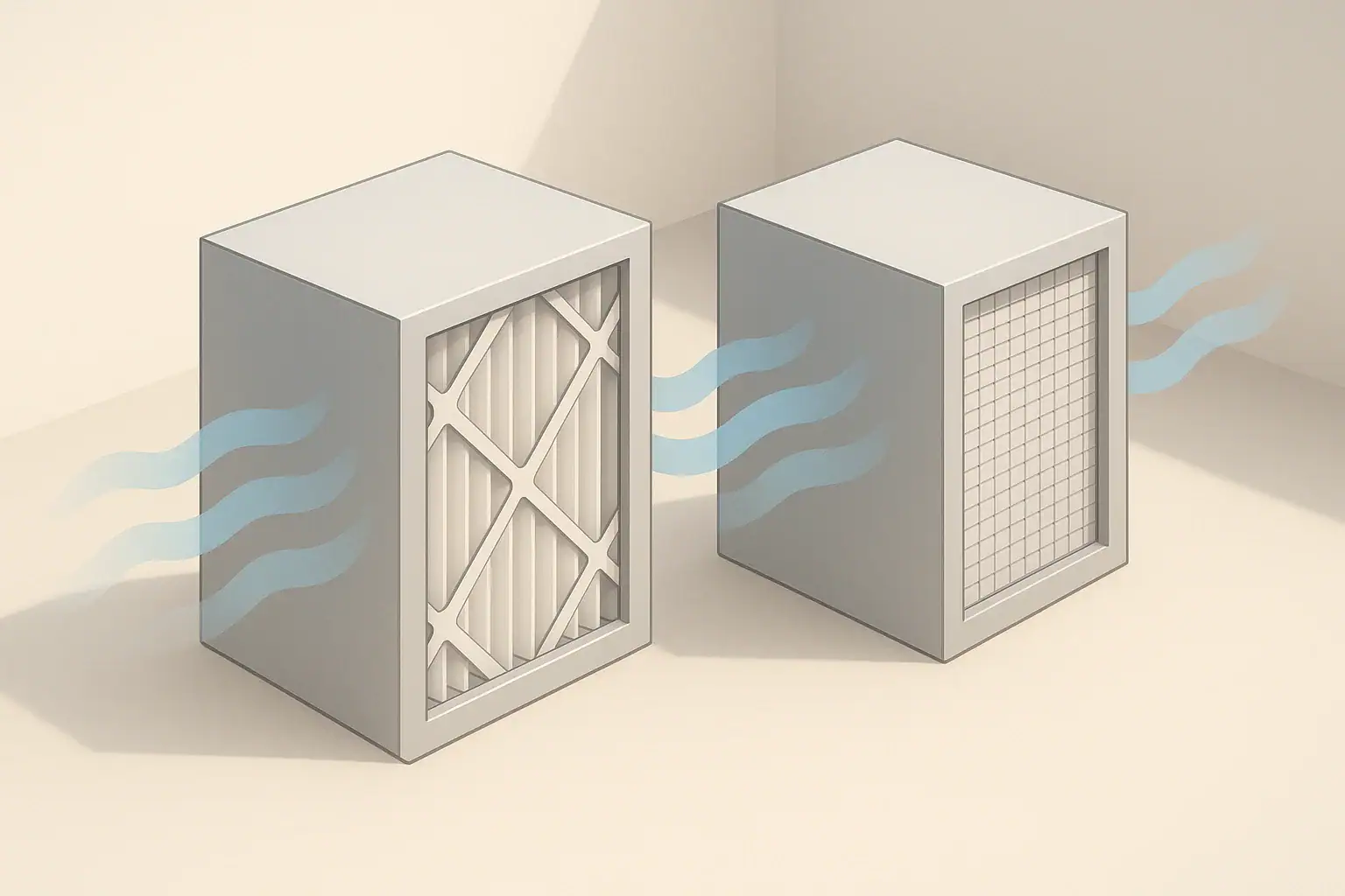Isometric illustration comparing two generic air filters