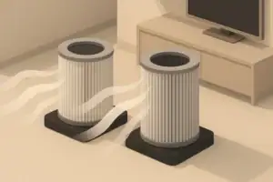 Isometric comparison of two HEPA filters with airflow