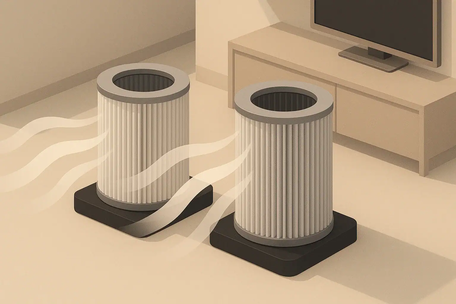Isometric comparison of two HEPA filters with airflow