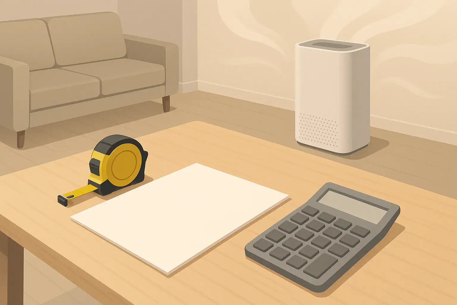Isometric scene with air purifier and budgeting tools