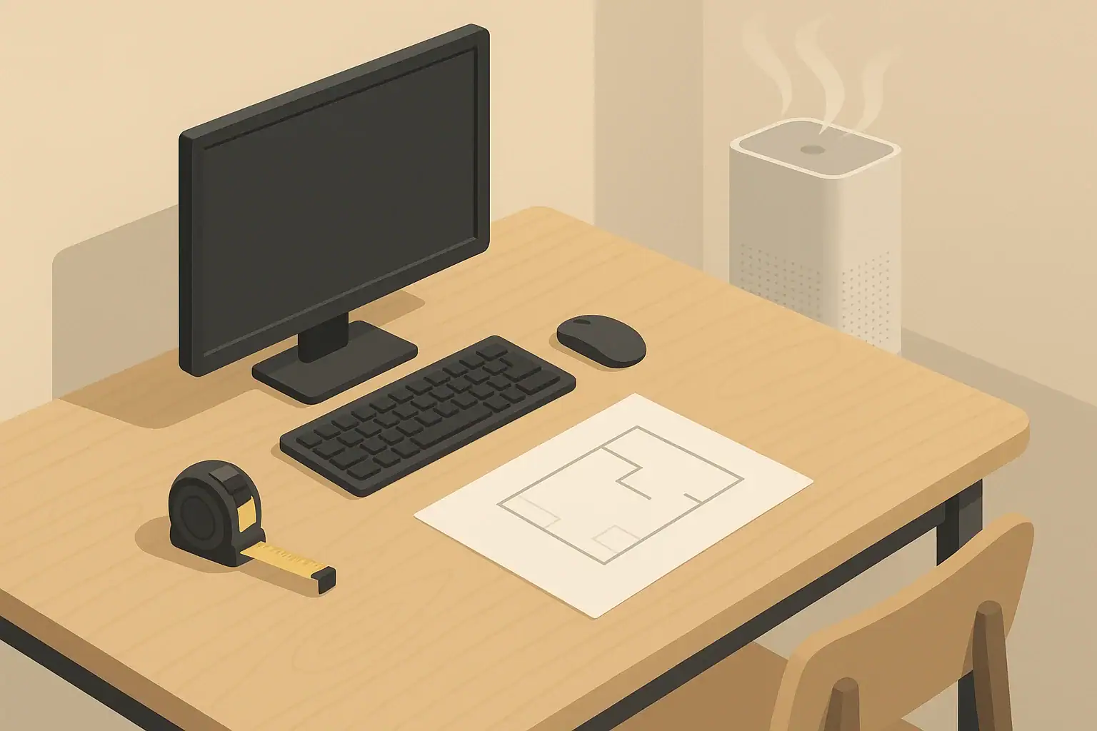 Isometric illustration of a room size planning scene