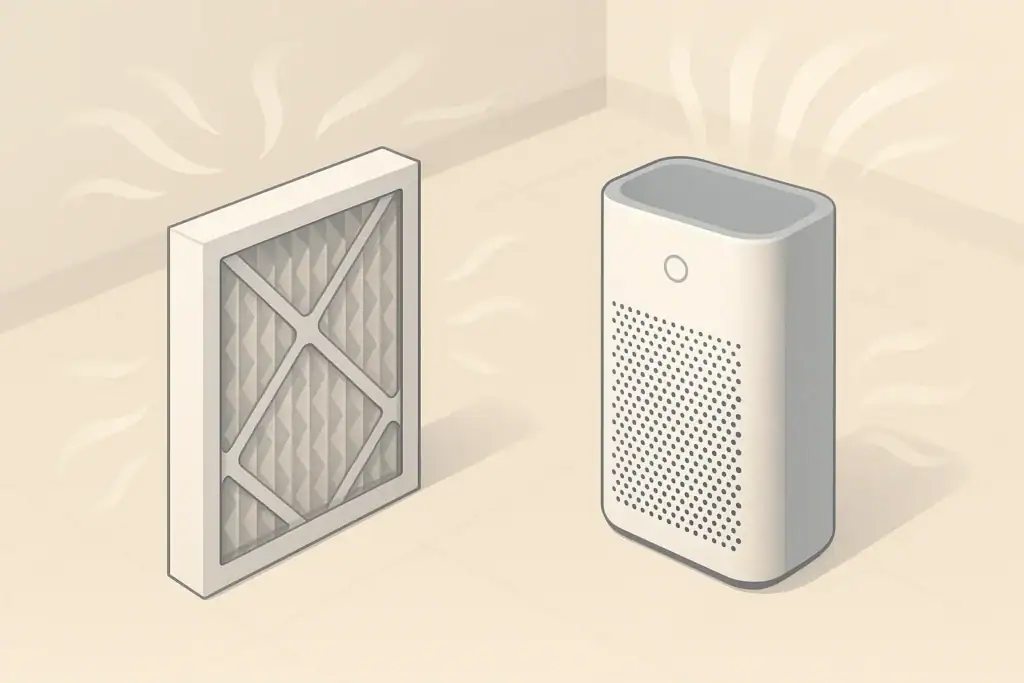 Isometric illustration comparing two generic air filtration devices