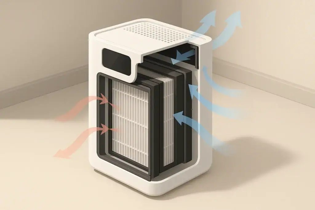 Isometric illustration of HEPA filter and housing seals