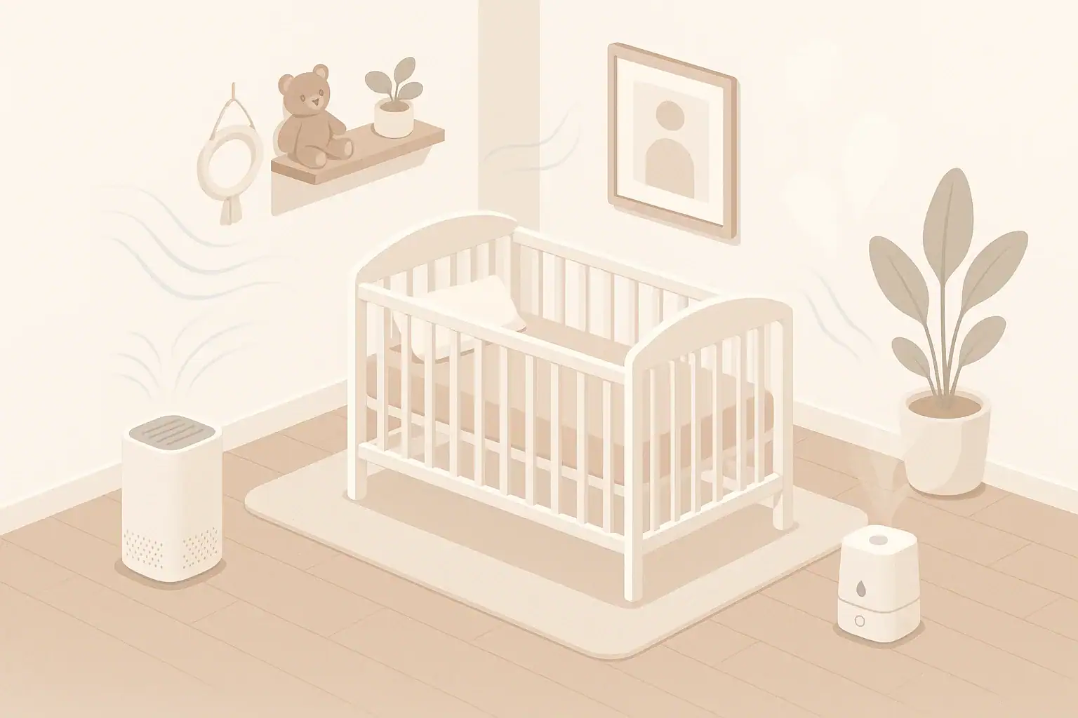 Calm nursery with air purifier and humidifier