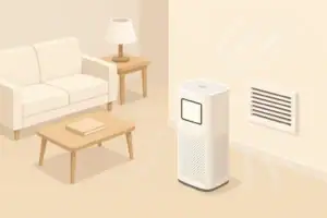 isometric illustration of portable air purifier and hvac vent