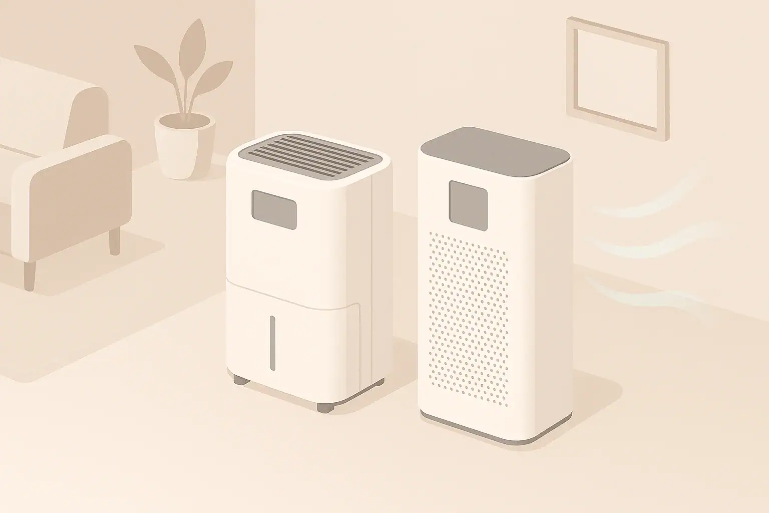 Isometric illustration comparing two generic indoor air devices