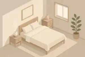 Bedroom scene showing safe humidifier placement on table