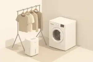 Isometric laundry room with dehumidifier and drying rack