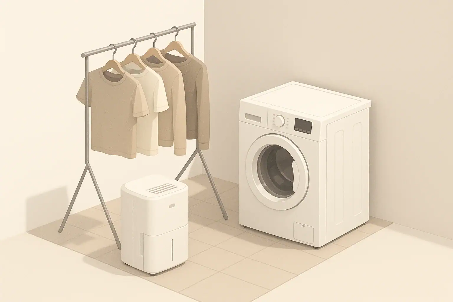 Isometric laundry room with dehumidifier and drying rack