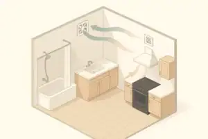 isometric illustration of bathroom and kitchen exhaust ventilation