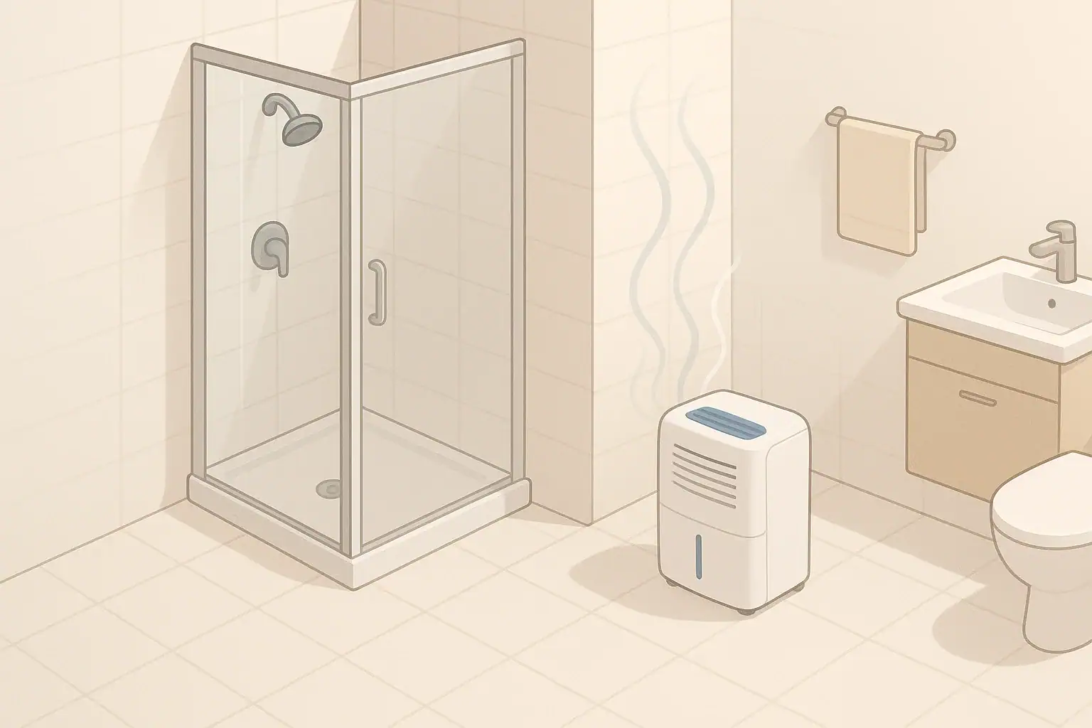 isometric bathroom with device reducing humidity and mold risk