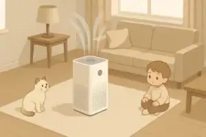 air purifier placed safely away from child and pet