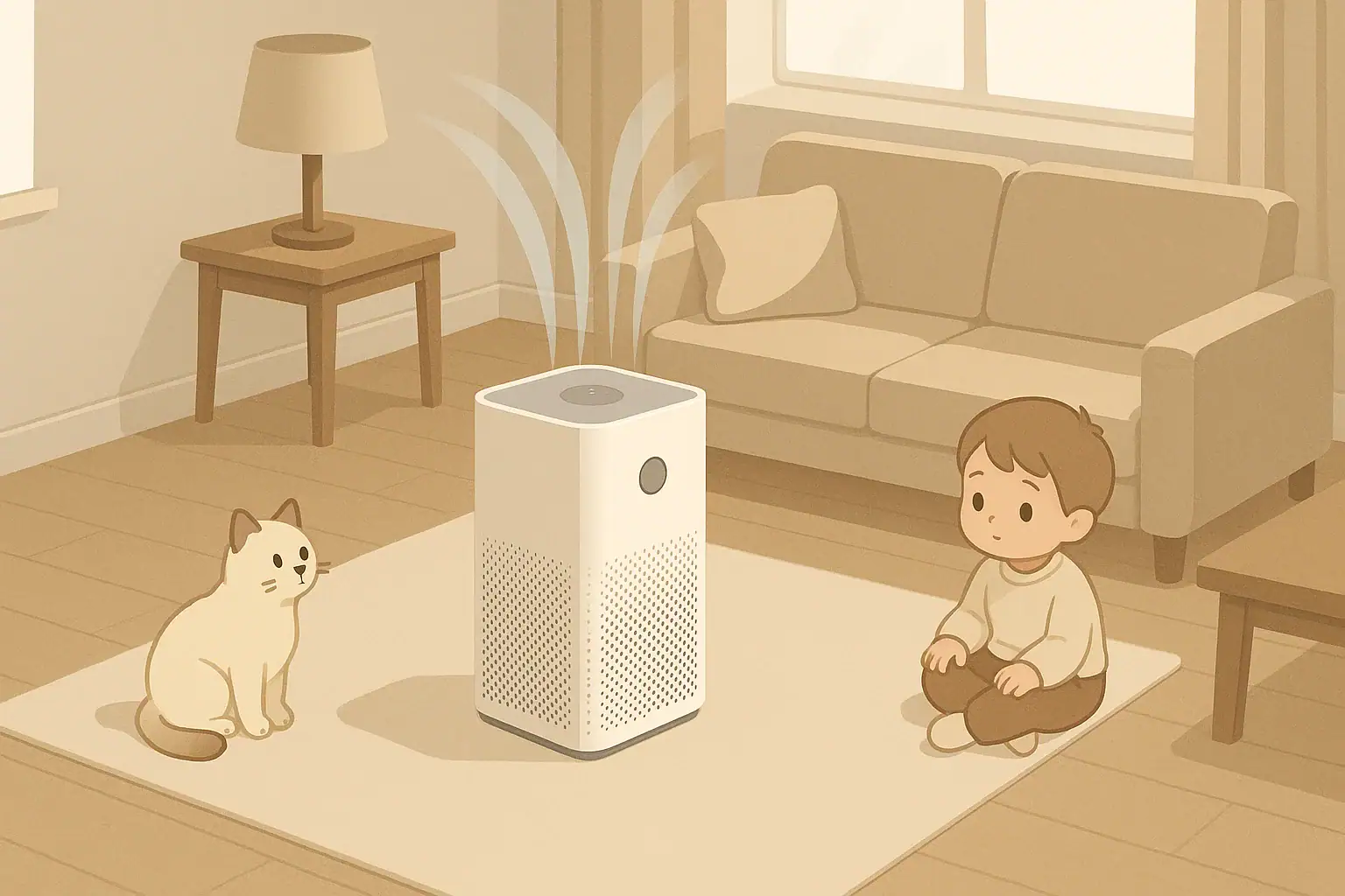 air purifier placed safely away from child and pet
