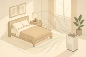 Portable air purifier in tidy apartment room