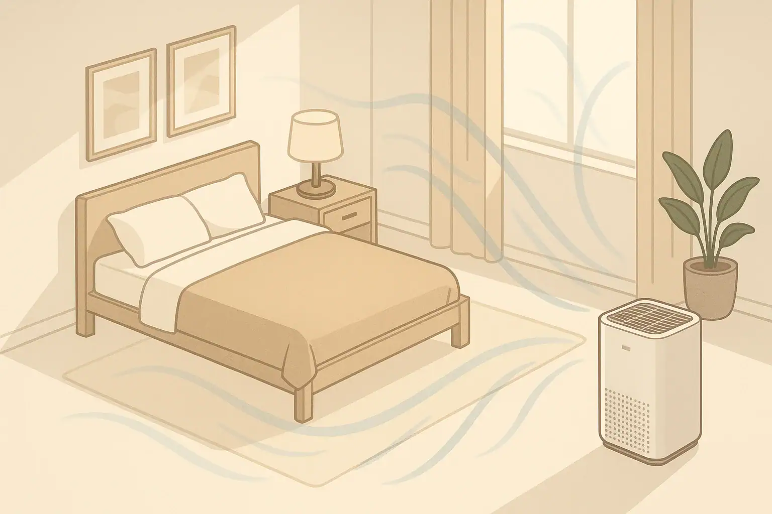Portable air purifier in tidy apartment room