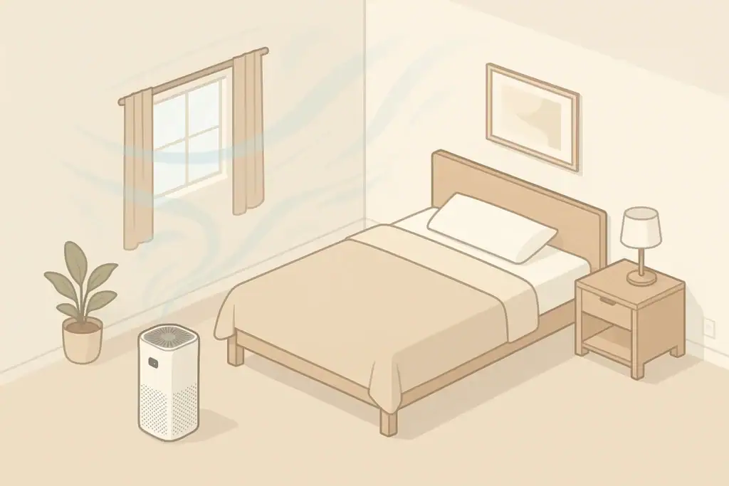 Generic air purifier in a tidy bedroom
