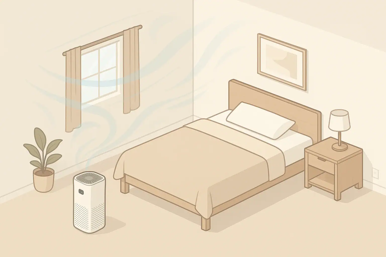 Generic air purifier in a tidy bedroom