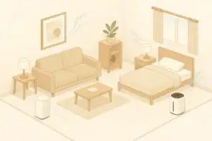 Multiple air purifiers in tidy home rooms