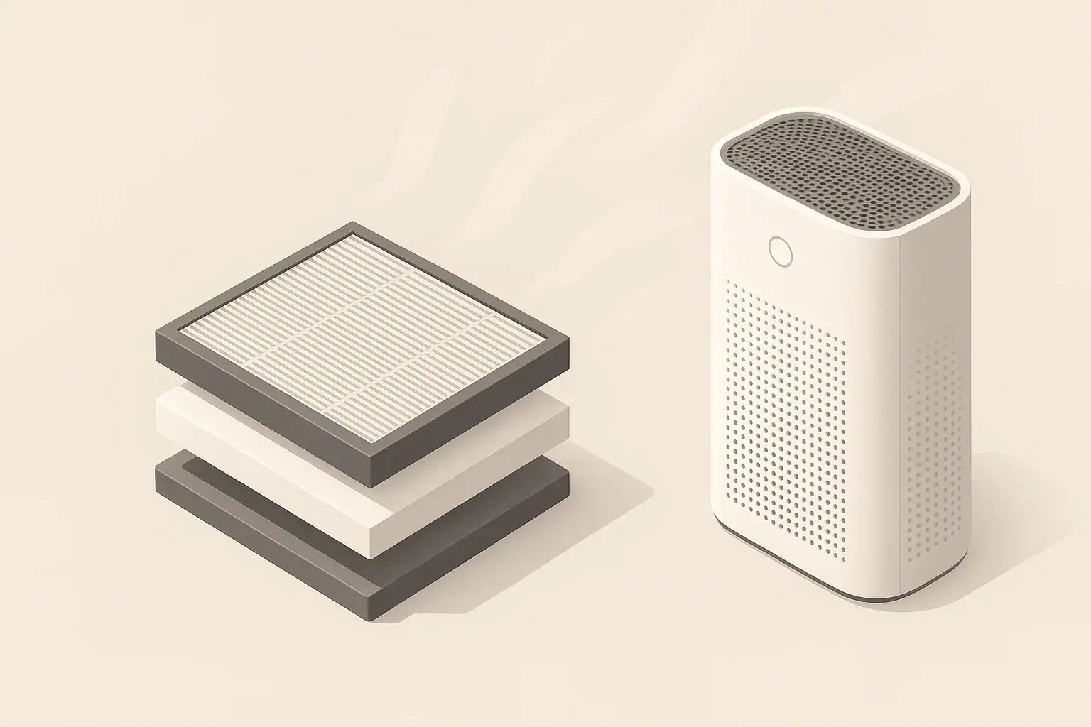 Layered HEPA filter media beside air purifier