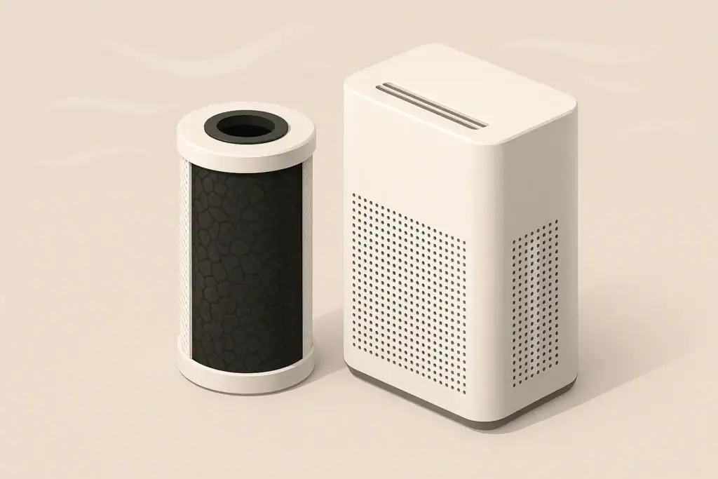 Isometric carbon filter and purifier in neutral room