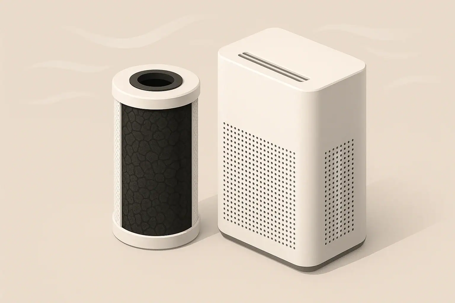 Isometric carbon filter and purifier in neutral room