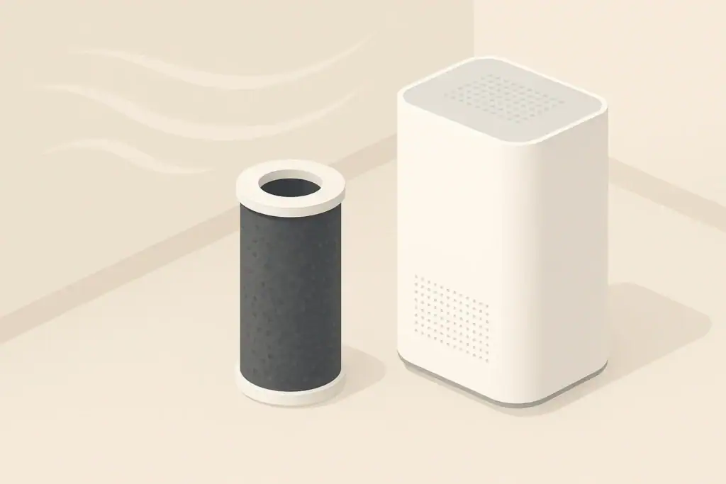 Isometric carbon filter near a simple air purifier