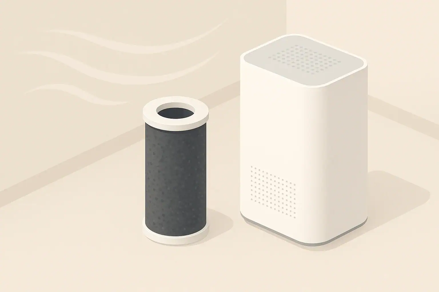 Isometric carbon filter near a simple air purifier