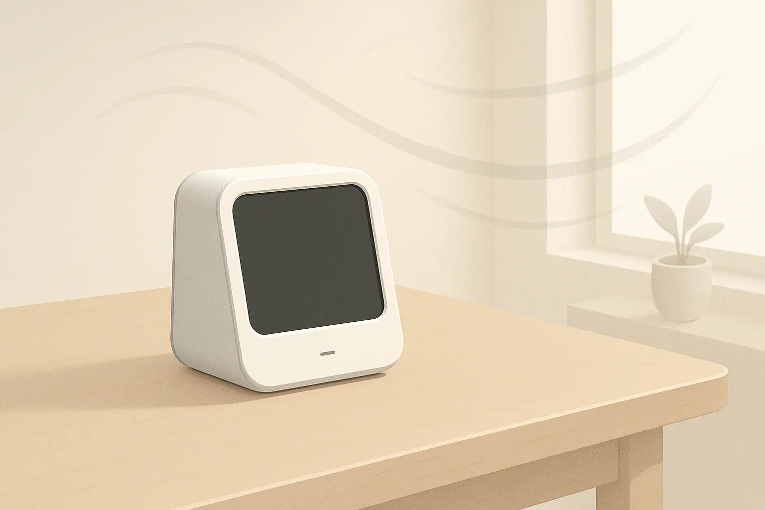 isometric indoor air quality monitor on a modern desk