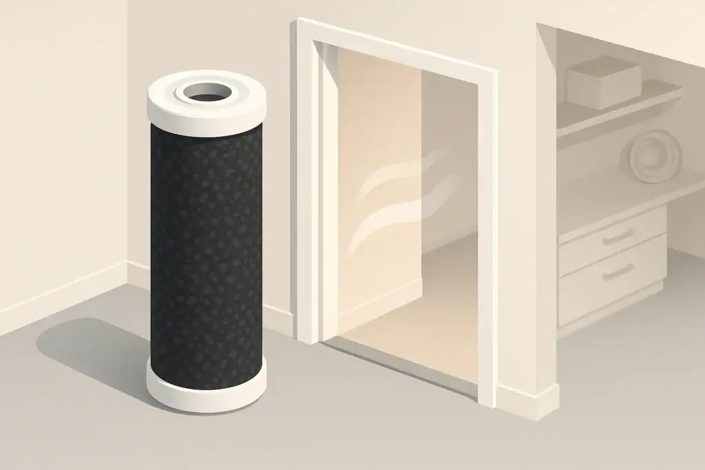 Carbon filter near an attached garage doorway