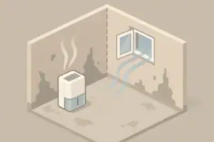 Dehumidifier and ventilation scene in a basement