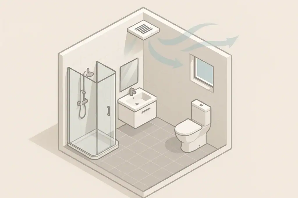 Bathroom ventilation airflow from ceiling fan