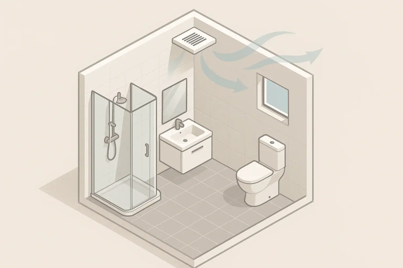 Bathroom ventilation airflow from ceiling fan