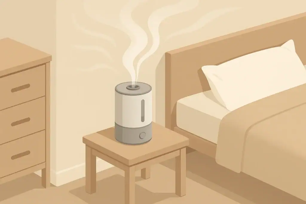 Humidifier near furniture with gentle mist