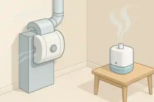 Whole-house and portable humidifiers in a neutral room