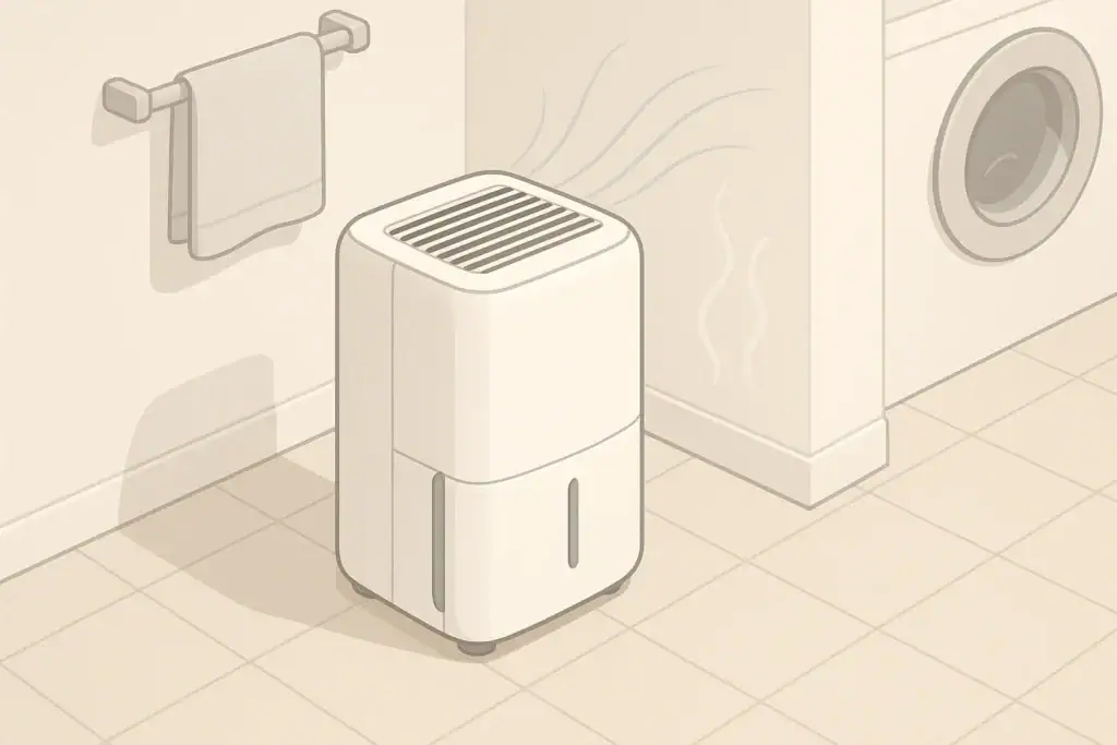 Generic dehumidifier in a clean laundry corner