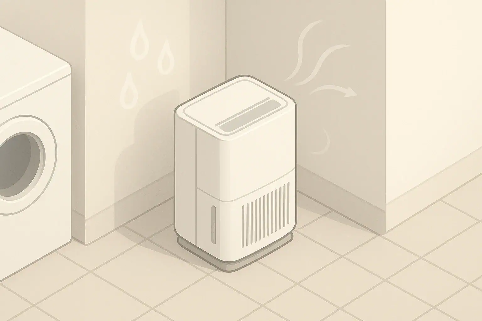 Generic dehumidifier in a tidy laundry corner