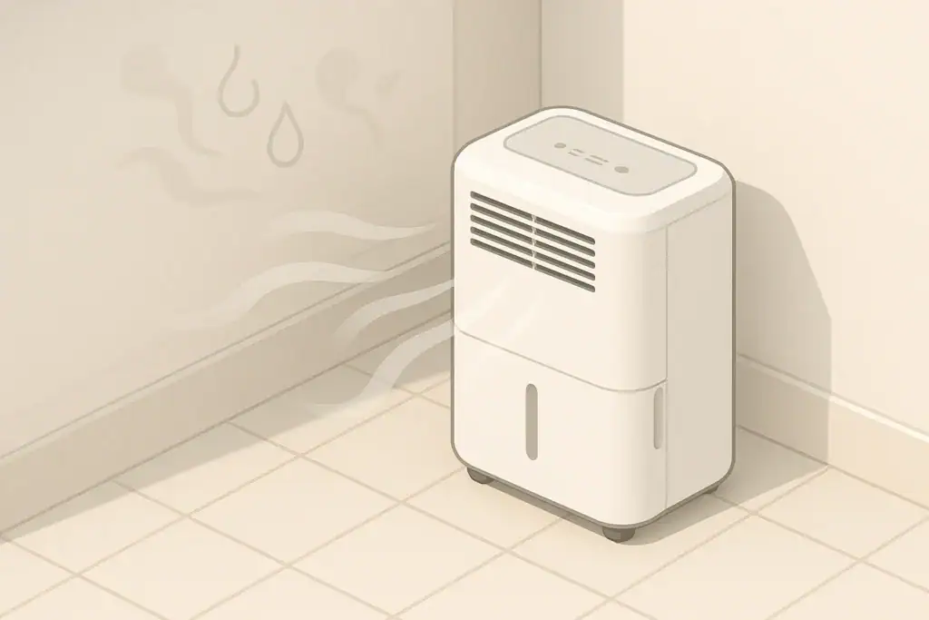 Generic dehumidifier in a tidy laundry corner