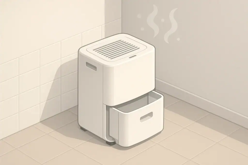 Generic dehumidifier in a clean laundry corner
