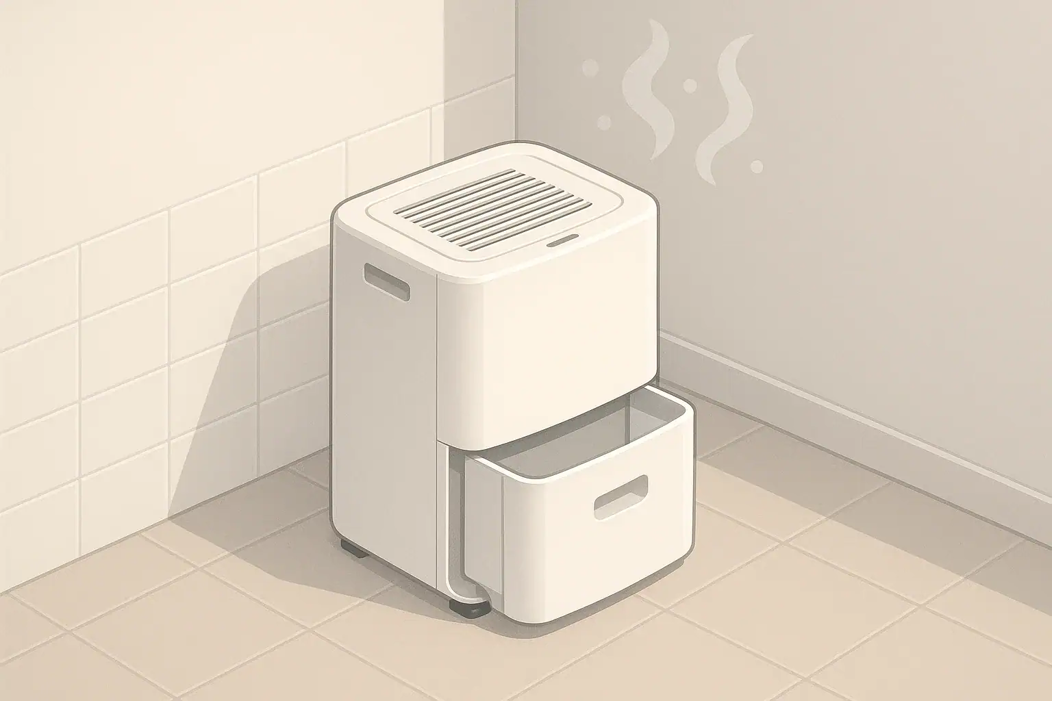 Generic dehumidifier in a clean laundry corner
