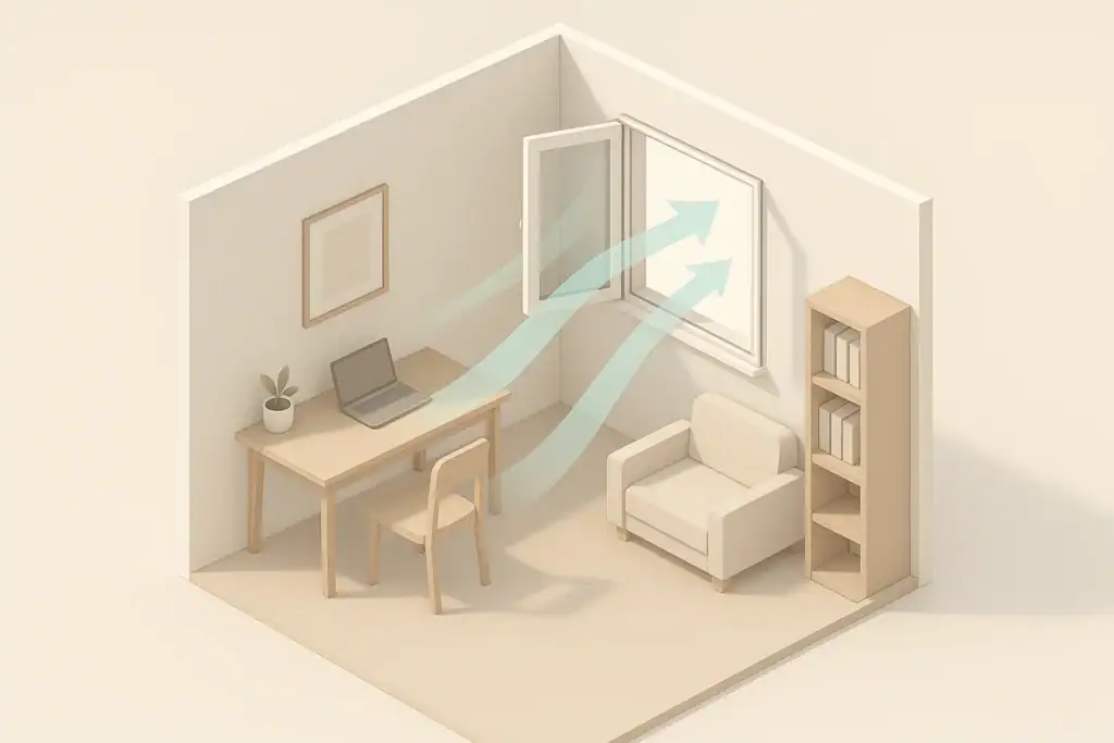 Open window with abstract indoor airflow